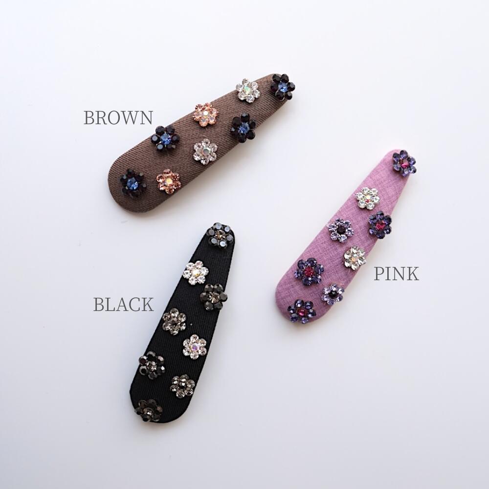 【980円OFFクーポン配布中】H079ヘアクリップスリーピンパッチン留めヘアピン髪留めフラワー花ビジューストーンファブリック布ヴィンテージ風レトロ華やか上品大人かわいいシンプル
