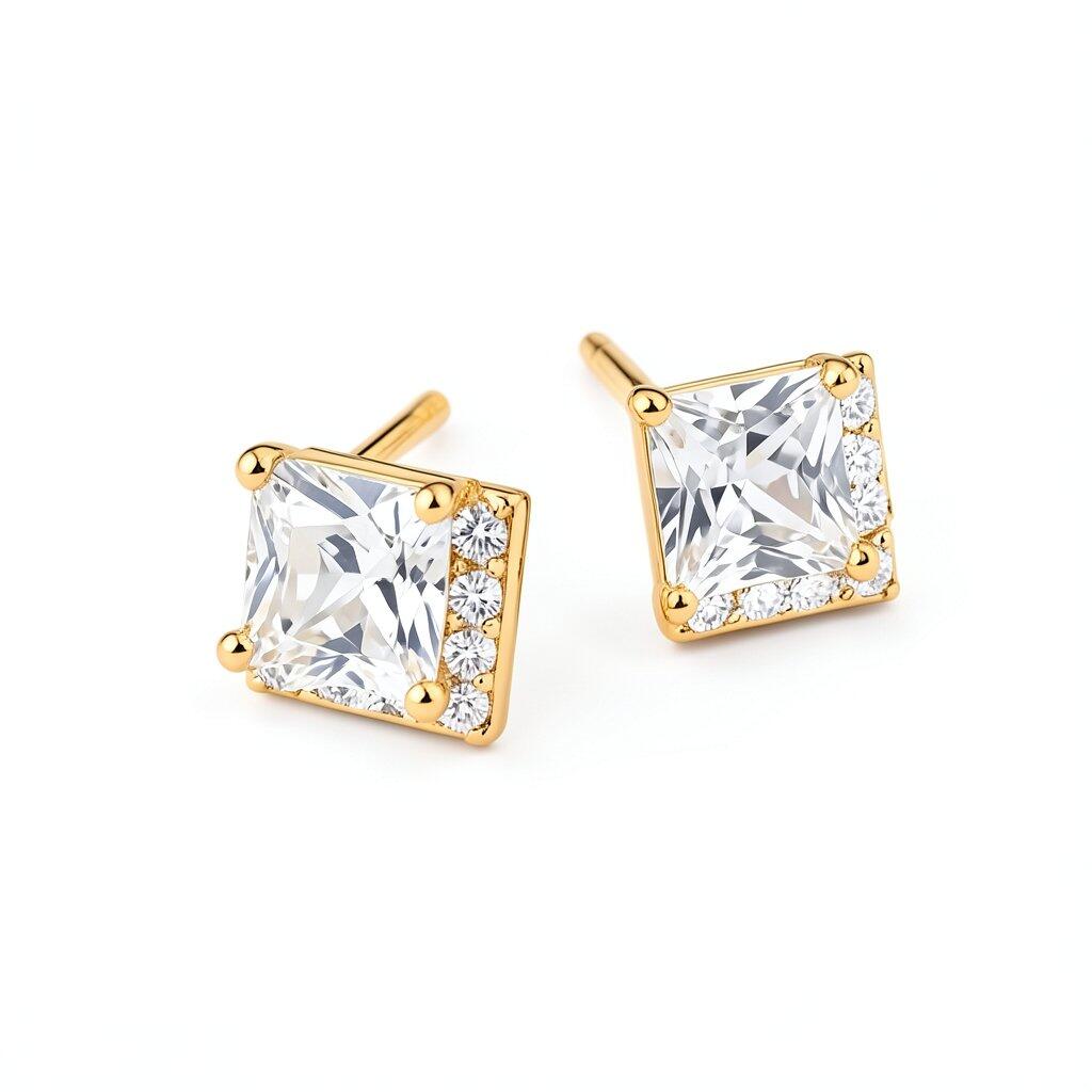 P461 Pierce Delicate Square Elegant Gift Ladies Stylish Minimal