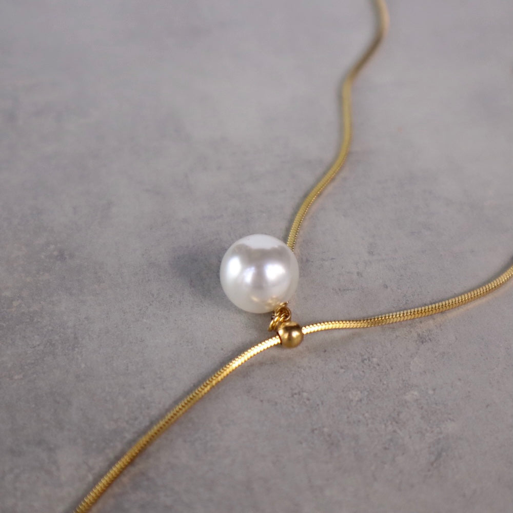N050  stainless pearl y-shape necklace