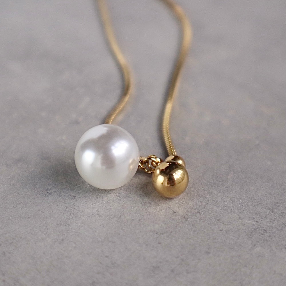 N050  stainless pearl y-shape necklace