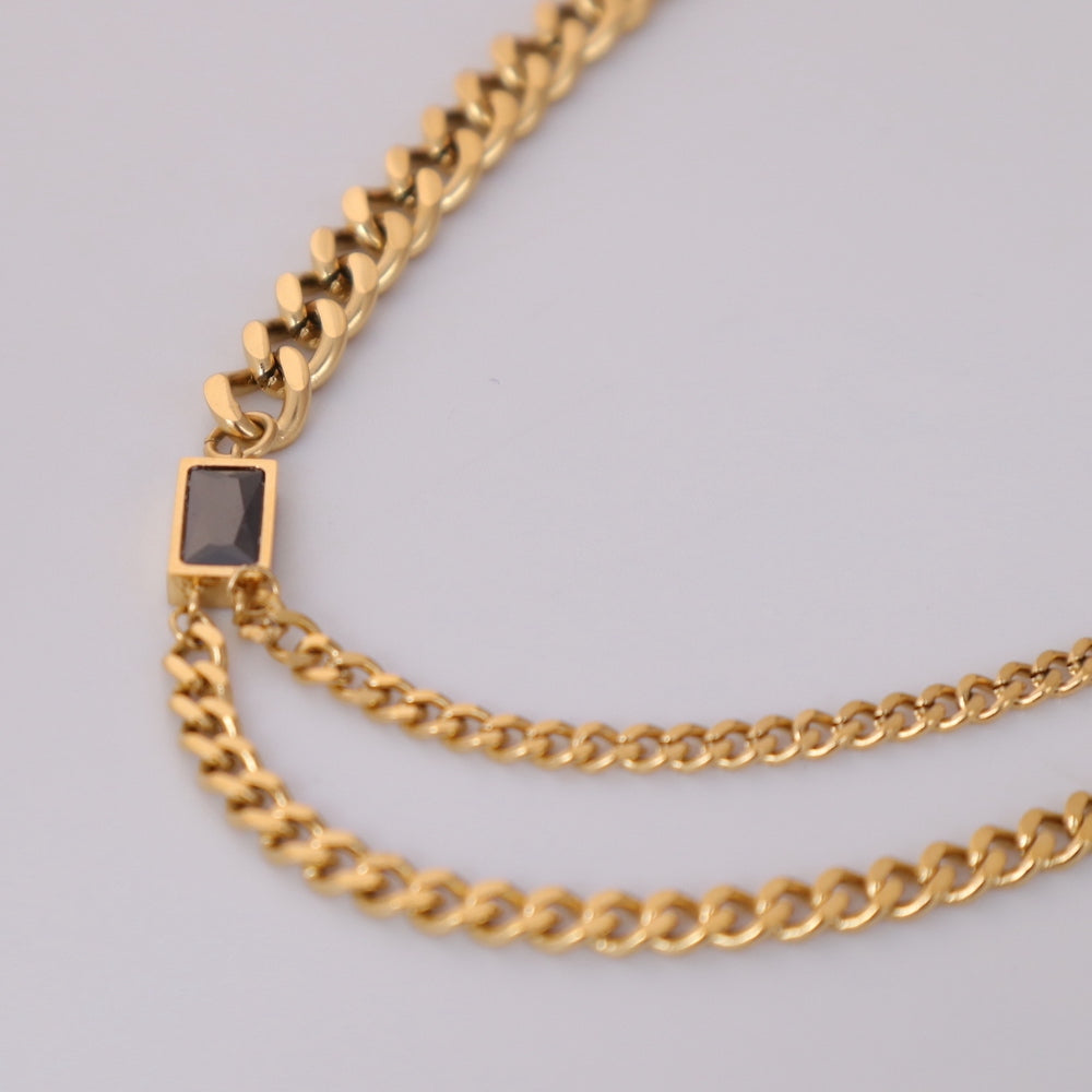 N099 stainless black square asymmetry necklace