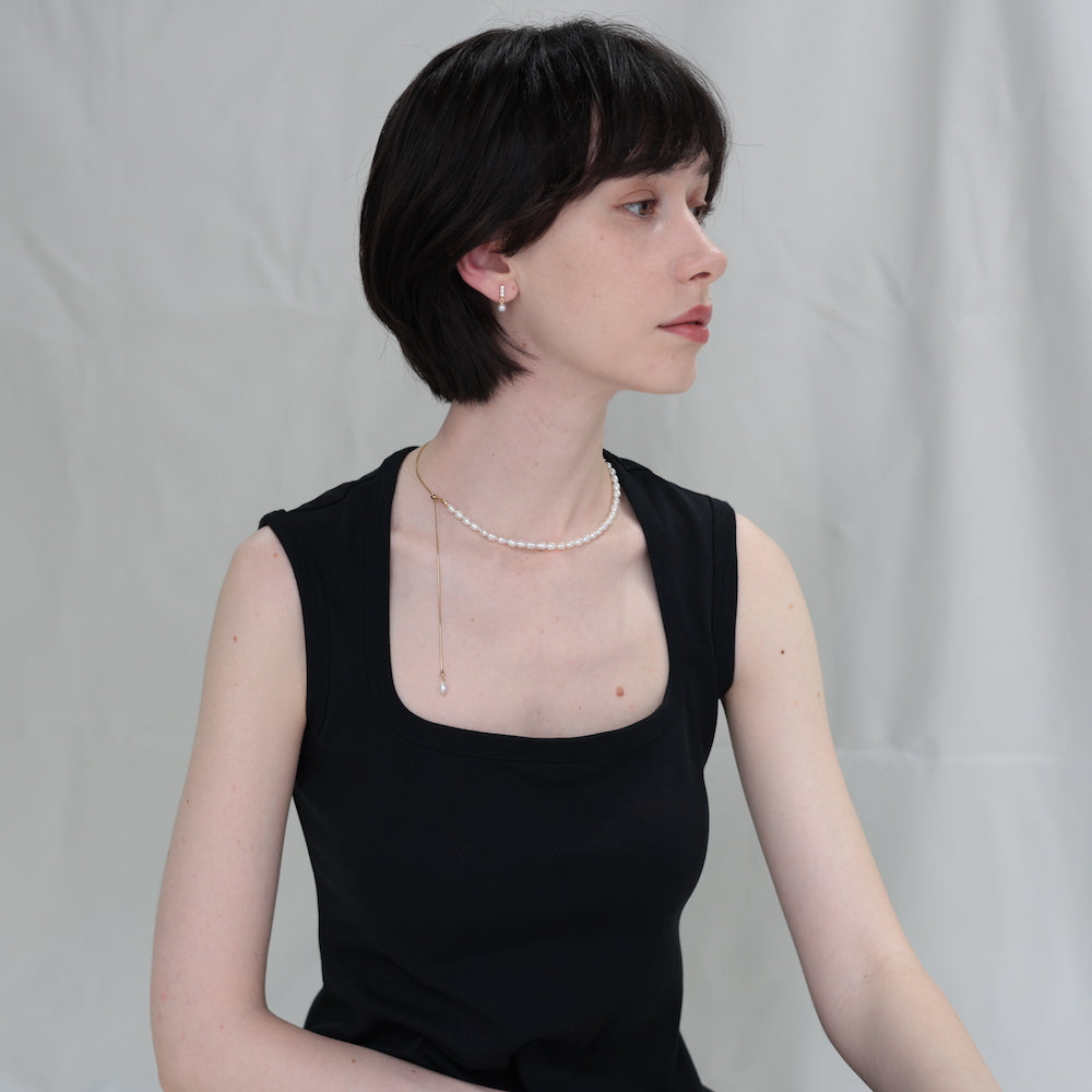 N152  stainless 2way half pearl necklace