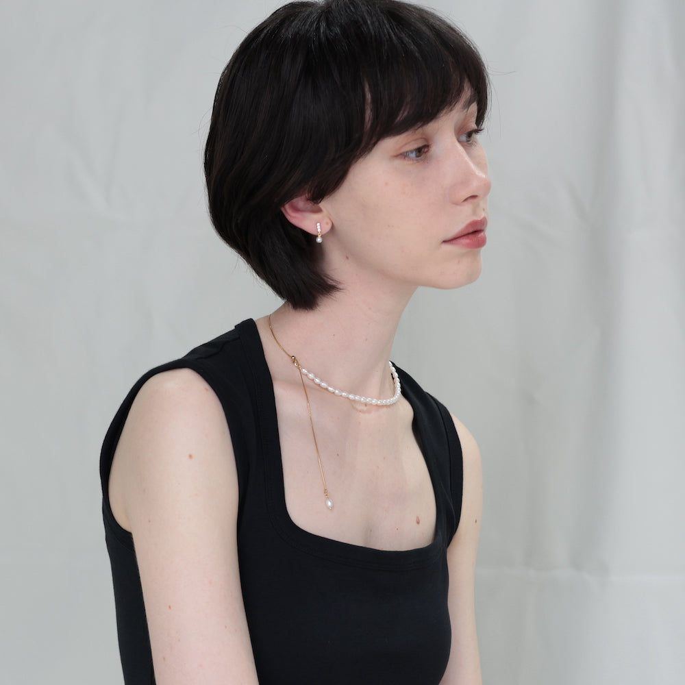 N152  stainless 2way half pearl necklace