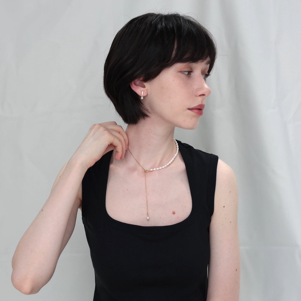N152  stainless 2way half pearl necklace