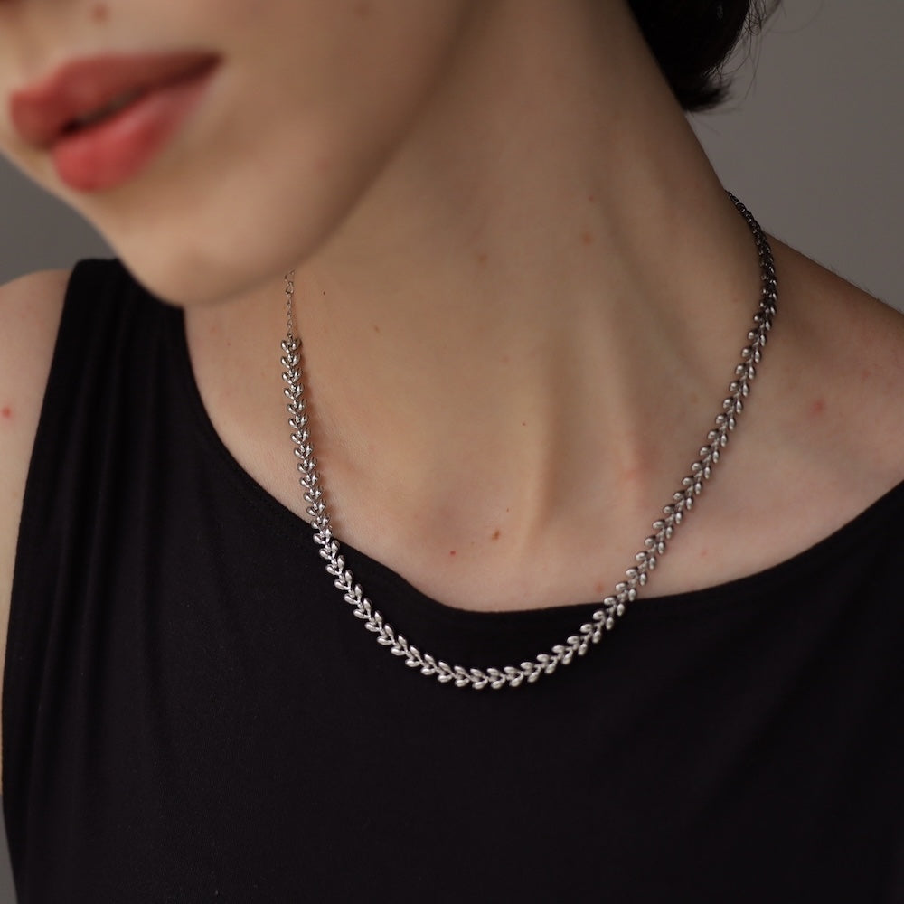 N014 stainless leaf design choker necklace