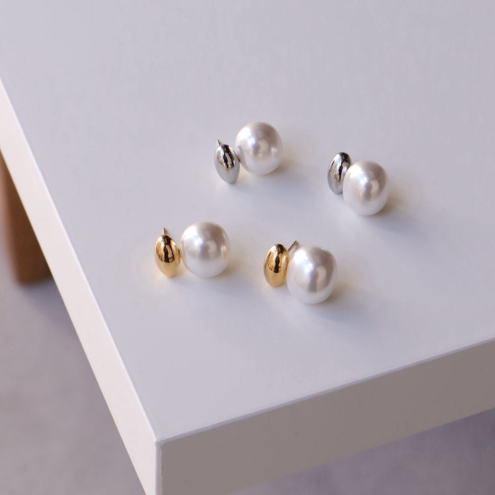 P058  stainless metal and pearl beads pierce