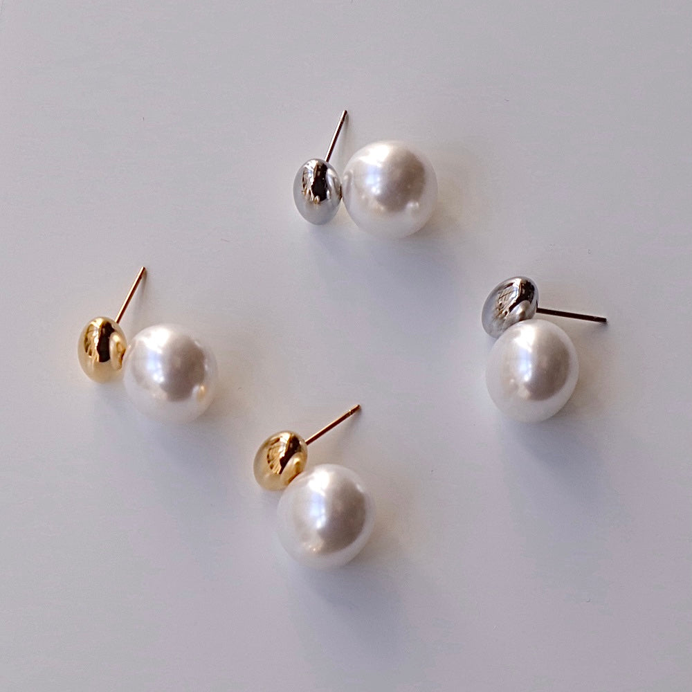 P058  stainless metal and pearl beads pierce