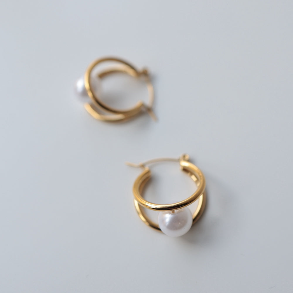 P217  stainless clip pearl hoop pierce