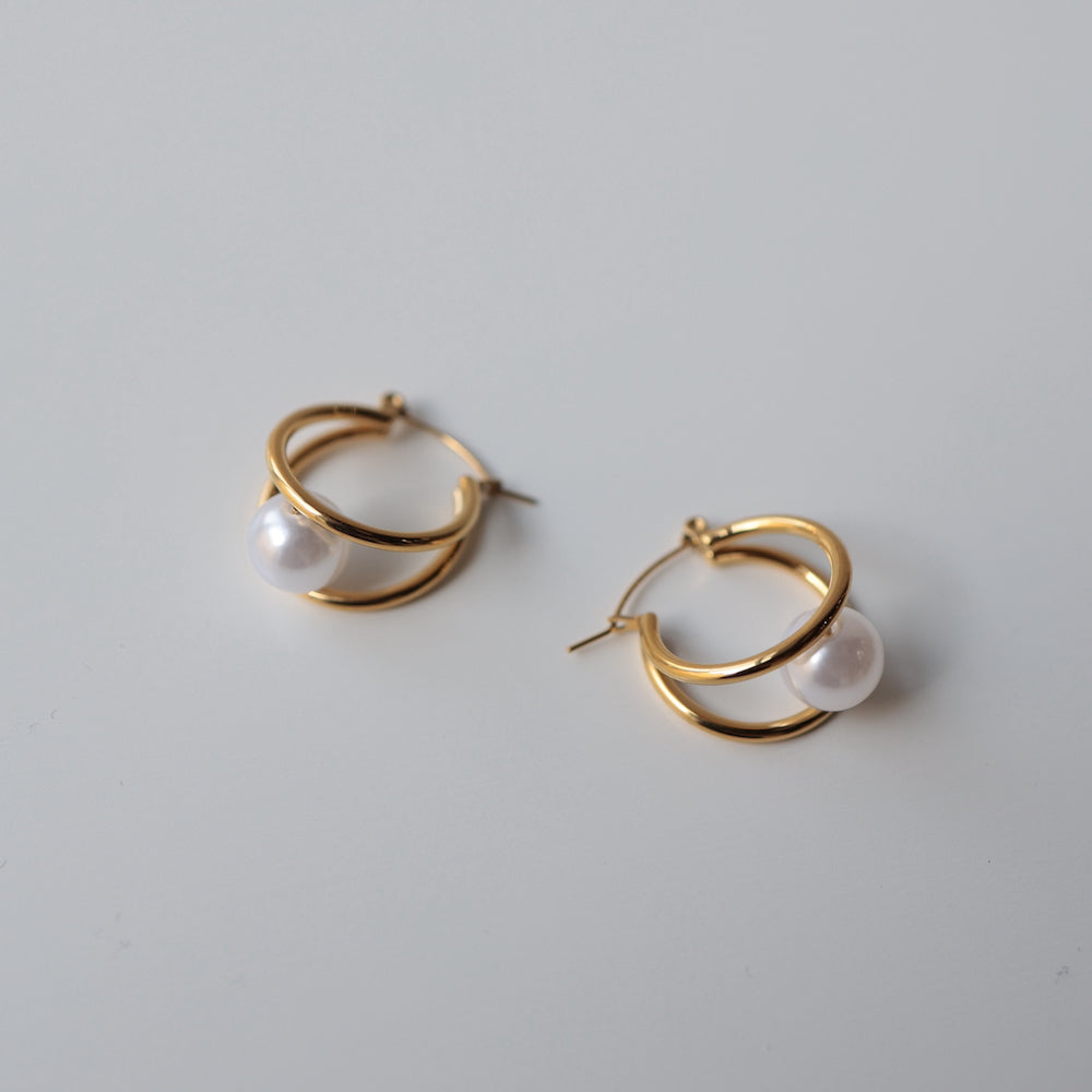 P217  stainless clip pearl hoop pierce