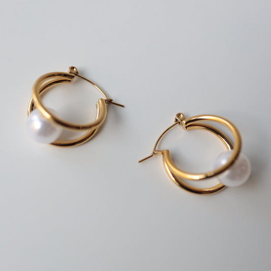 P217  stainless clip pearl hoop pierce