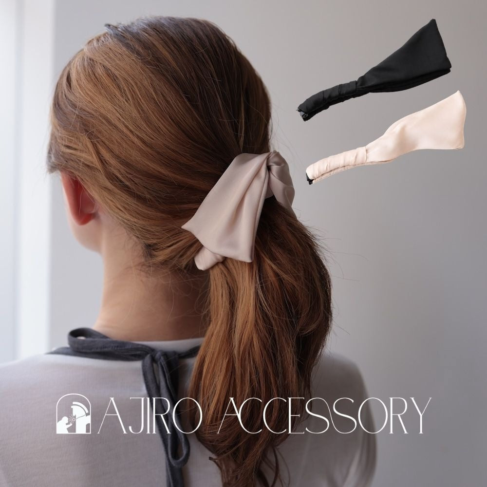H076バナナクリップヘアクリップ髪留め髪飾りリボンサテン光沢ロング大ぶり大きめ簡単アレンジまとめ髪ポニーテールレディース女性大人おしゃれ上品