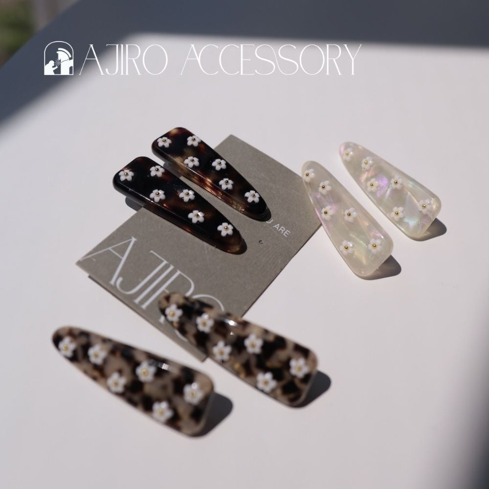 H077【2点セット】ヘアクリップヘアピン花フラワー小花アクリルオーロラマーブルべっ甲風ヘアアクセ髪留め髪飾り大人かわいいおし