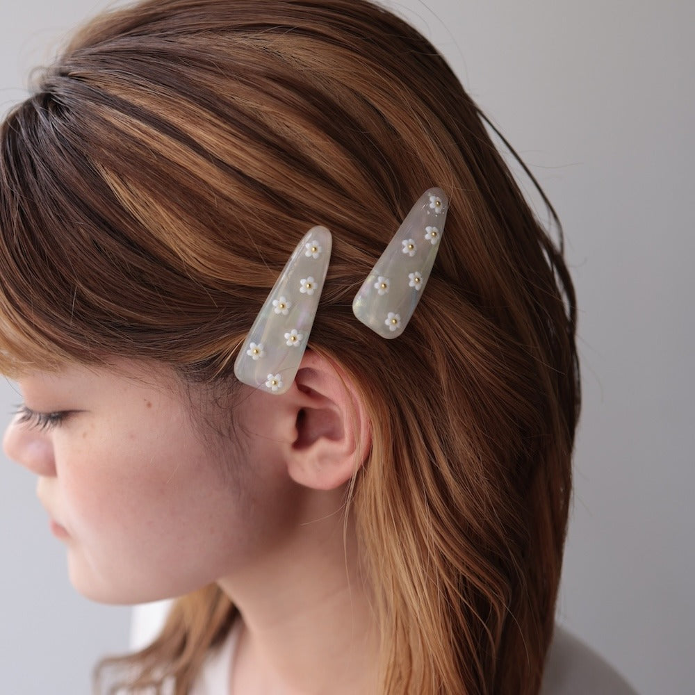 H077【2点セット】ヘアクリップヘアピン花フラワー小花アクリルオーロラマーブルべっ甲風ヘアアクセ髪留め髪飾り大人かわいいおしゃれ