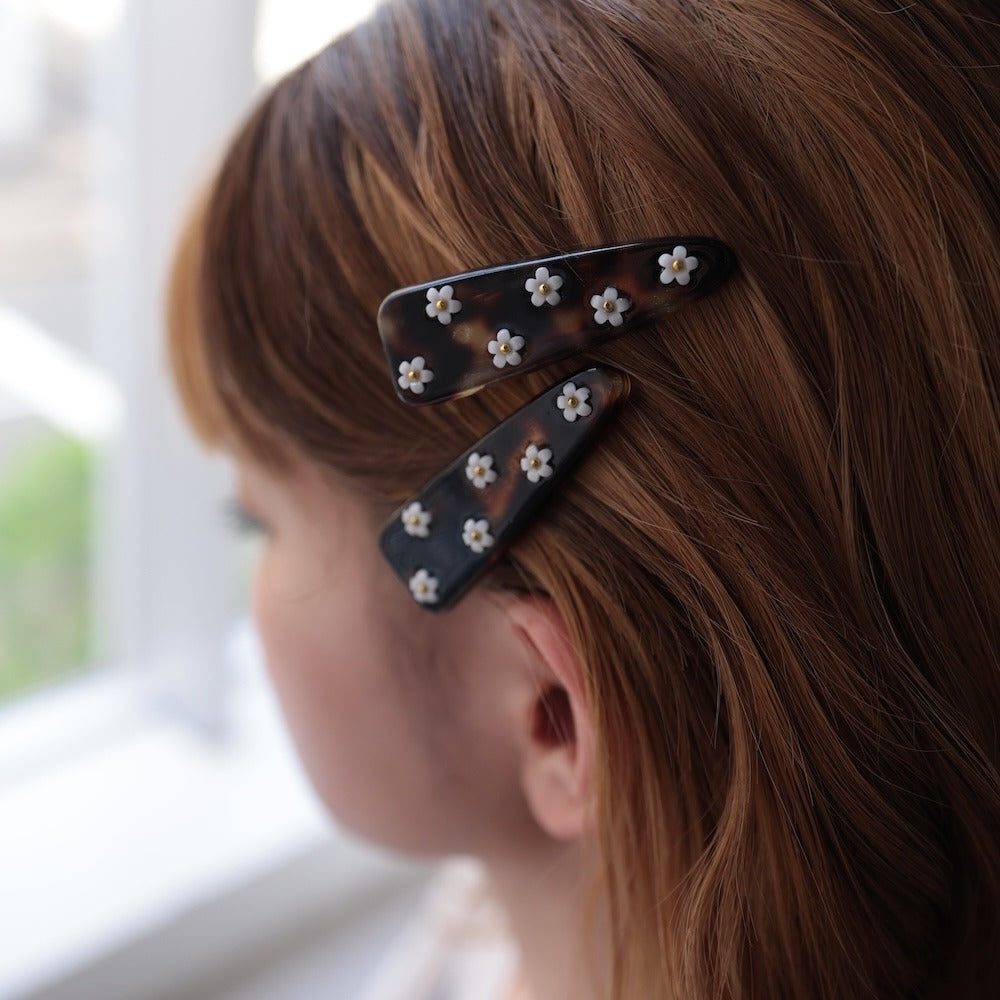 H077【2点セット】ヘアクリップヘアピン花フラワー小花アクリルオーロラマーブルべっ甲風ヘアアクセ髪留め髪飾り大人かわいいおしゃれ
