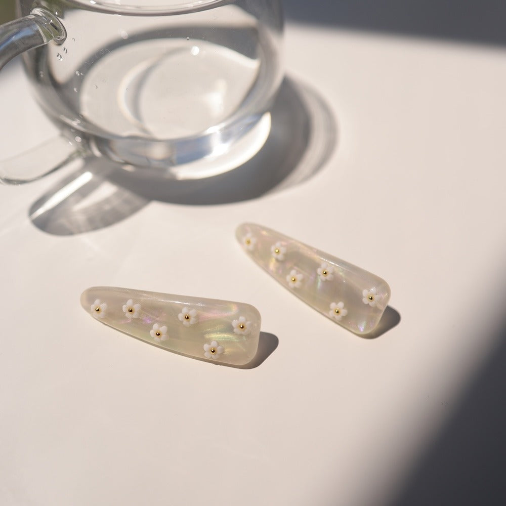 H077【2点セット】ヘアクリップヘアピン花フラワー小花アクリルオーロラマーブルべっ甲風ヘアアクセ髪留め髪飾り大人かわいいおしゃれ
