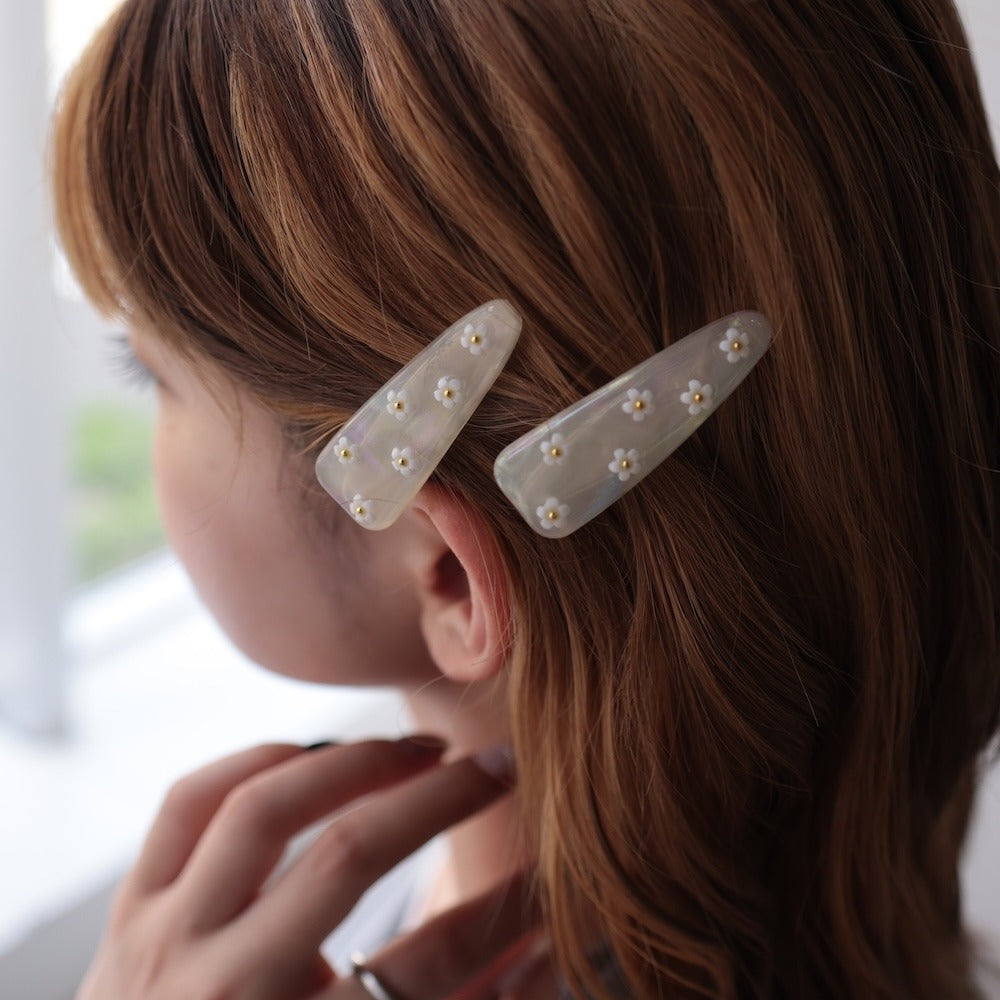 H077【2点セット】ヘアクリップヘアピン花フラワー小花アクリルオーロラマーブルべっ甲風ヘアアクセ髪留め髪飾り大人かわいいおしゃれ