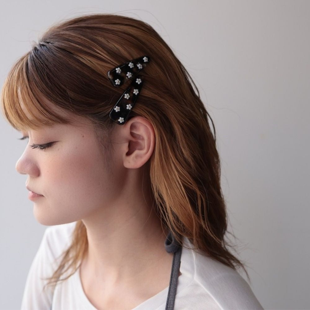 H077【2点セット】ヘアクリップヘアピン花フラワー小花アクリルオーロラマーブルべっ甲風ヘアアクセ髪留め髪飾り大人かわいいおしゃれ