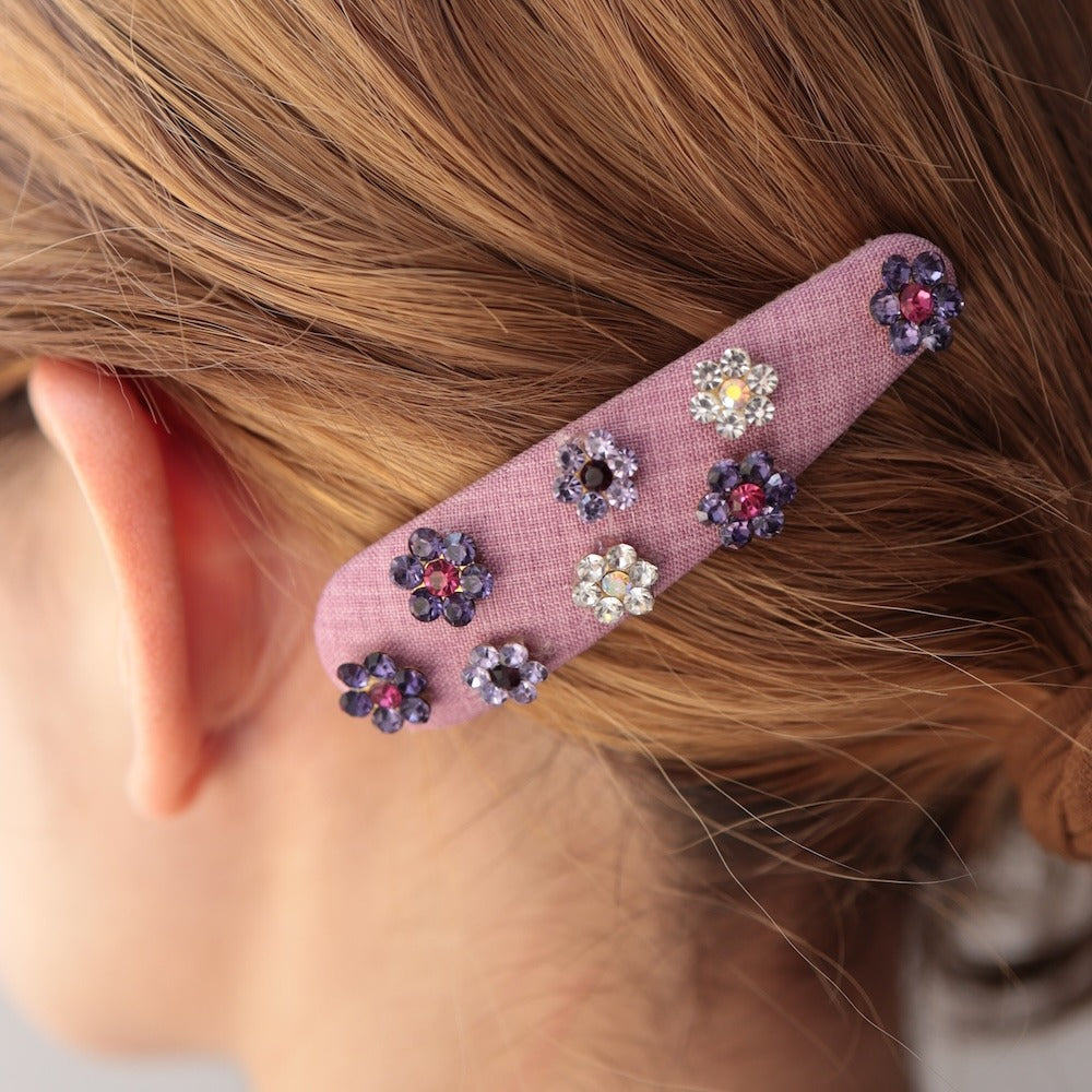 H079ヘアクリップスリーピンパッチン留めヘアピン髪留めフラワー花ビジューストーンファブリック布ヴィンテージ風レトロ華やか上品大人かわいいシンプル