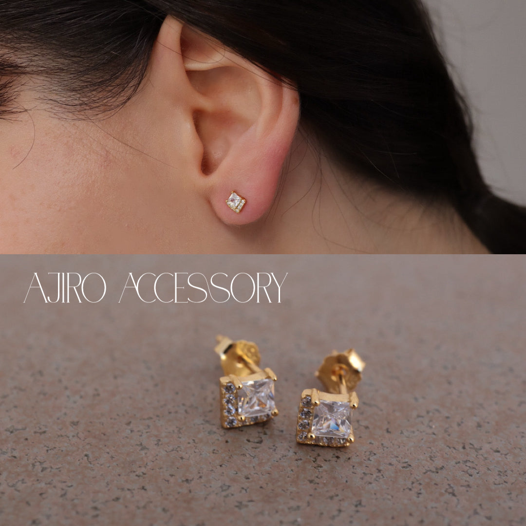 P461 silver925 square zirconia stud pierce